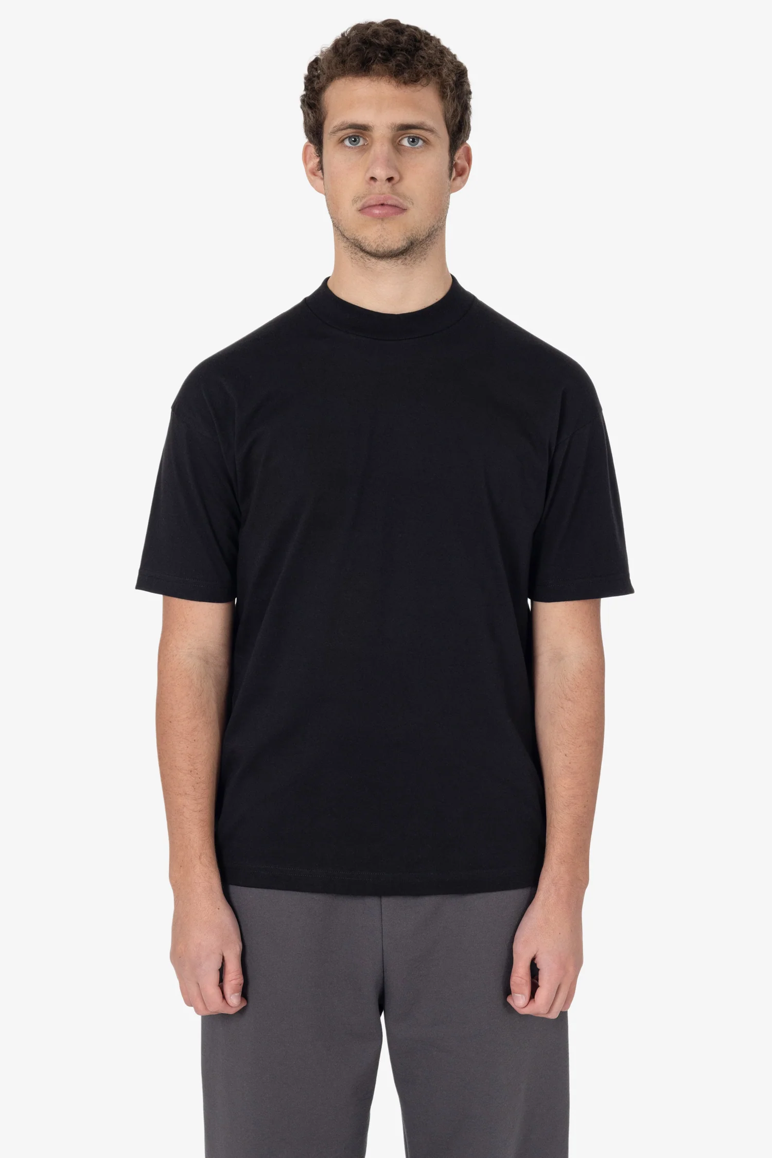 2017MN - 6.0oz Mock Crew Neck Heavy Combed Cotton T-Shirt