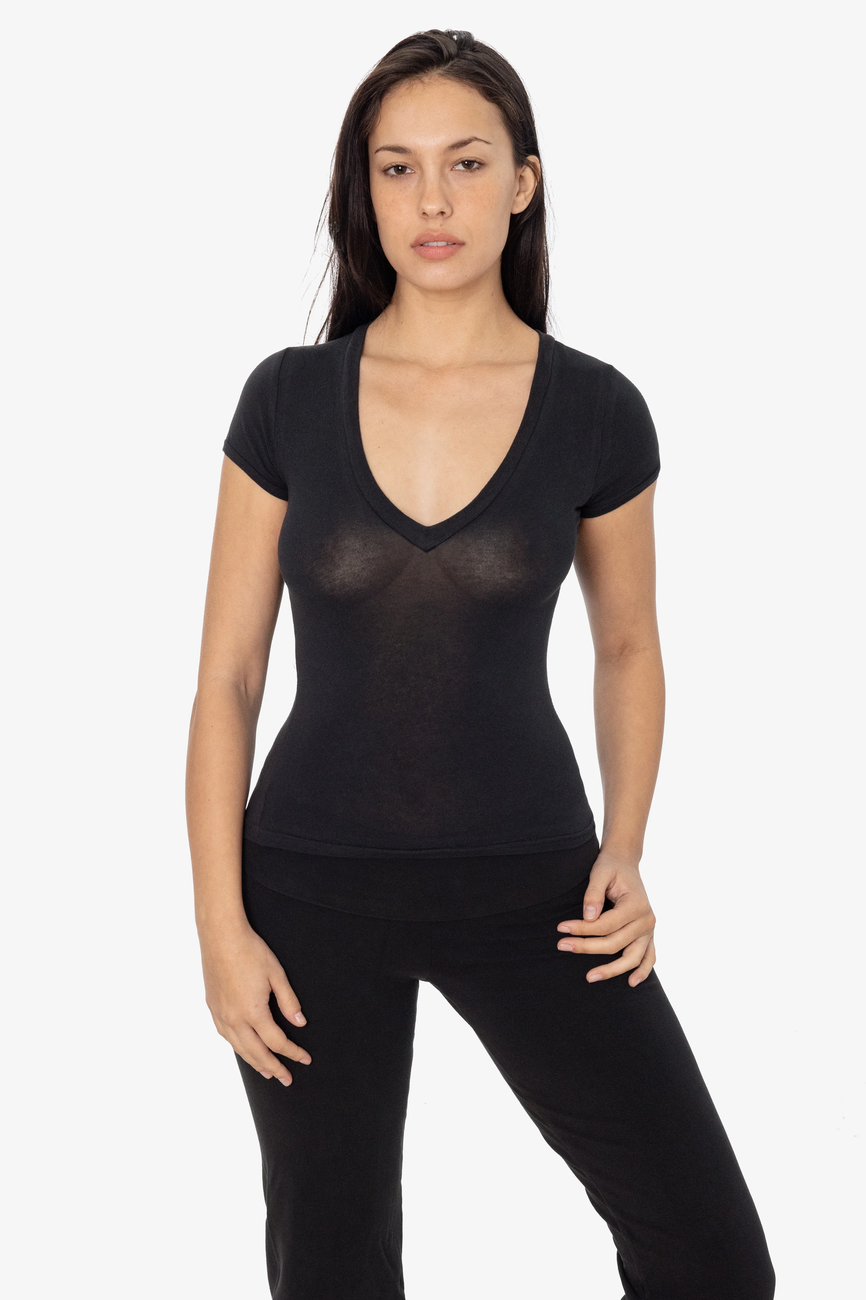 CC356 - Cheesecloth Fitted V-Neck T-Shirt - Image 2