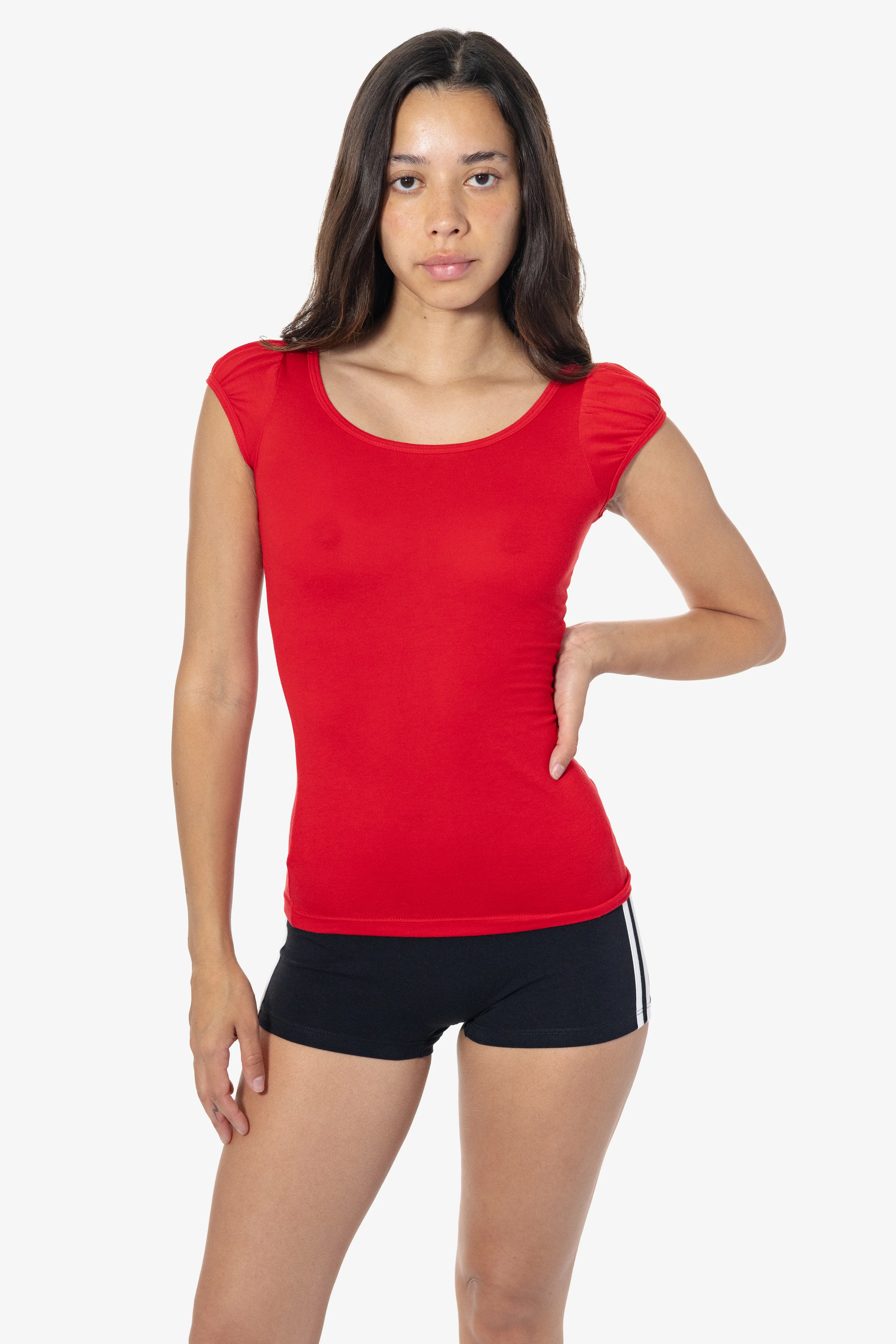 FF382 - Poly Cotton Cap Puff Sleeve Top
