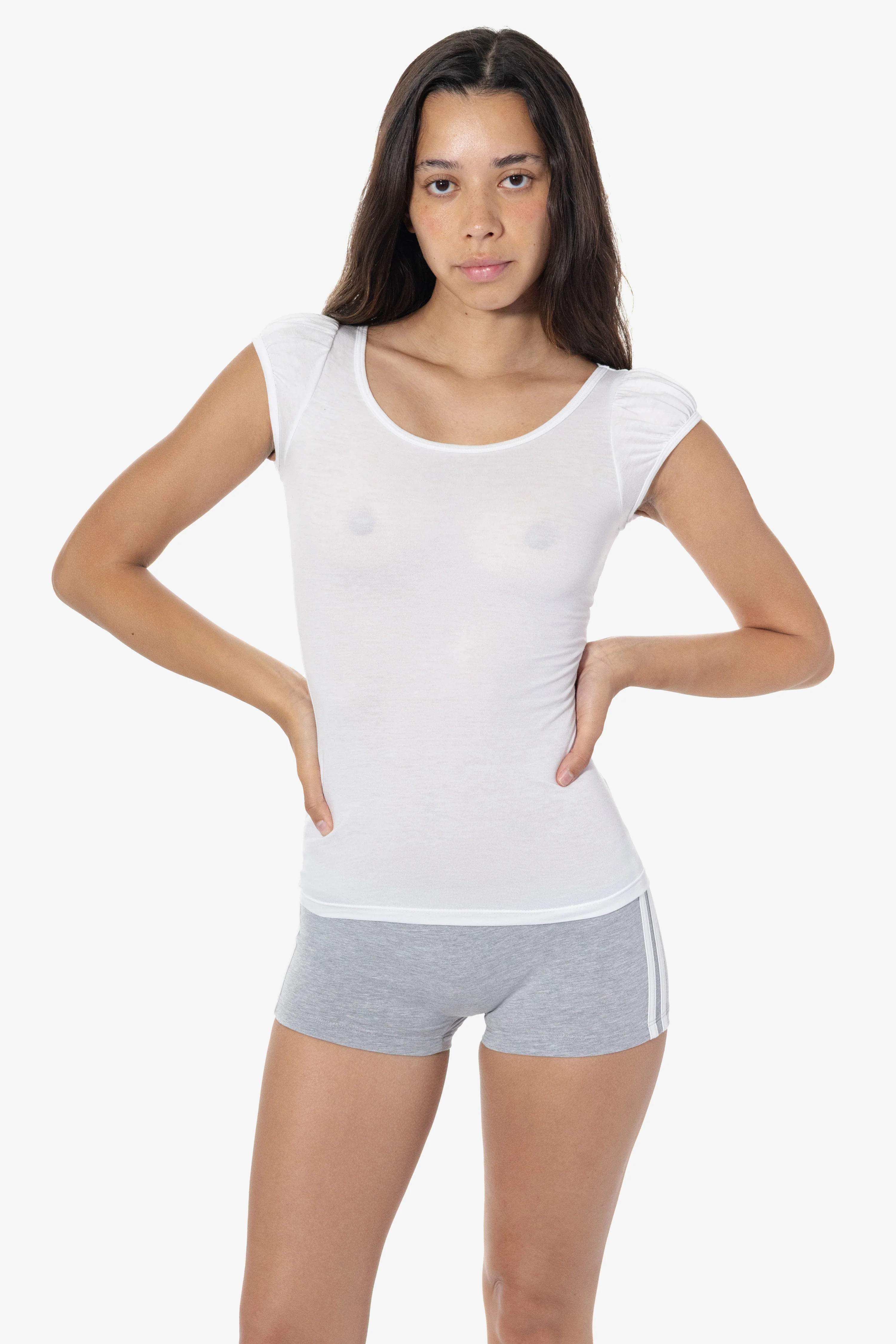 FF382 - Poly Cotton Cap Puff Sleeve Top - Image 2