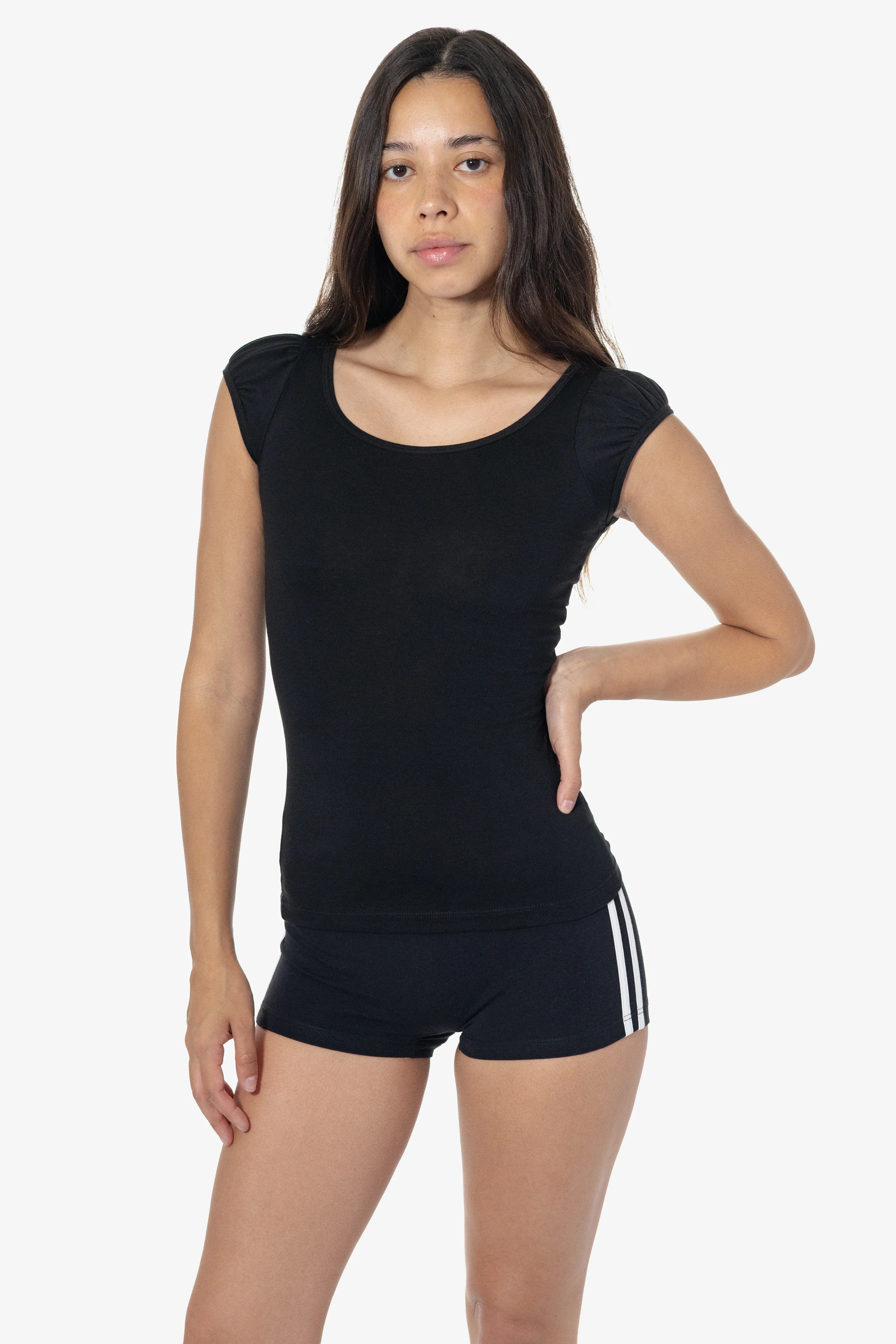 FF382 - Poly Cotton Cap Puff Sleeve Top - Image 3